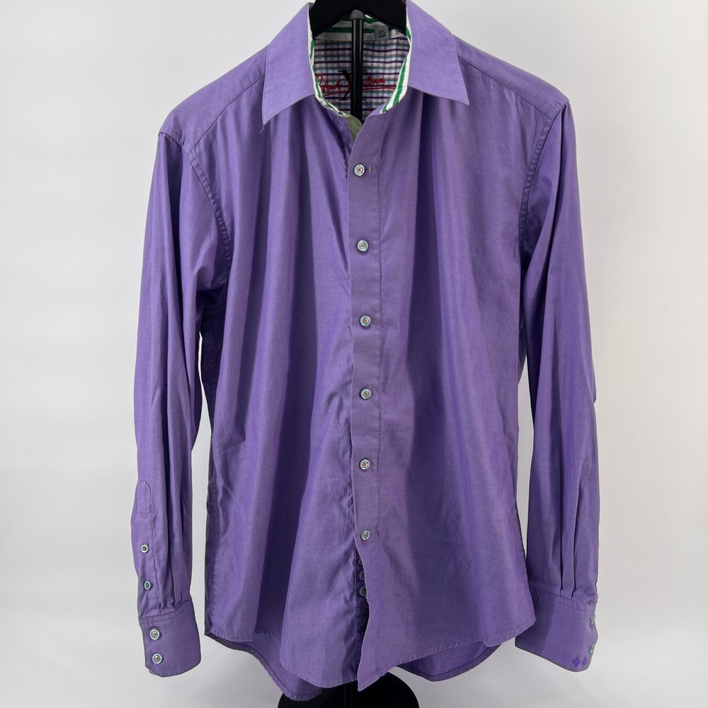 Robert Graham Mens Purple Long Sleeve Button Down Shirt Medium‎ Contrast Trim